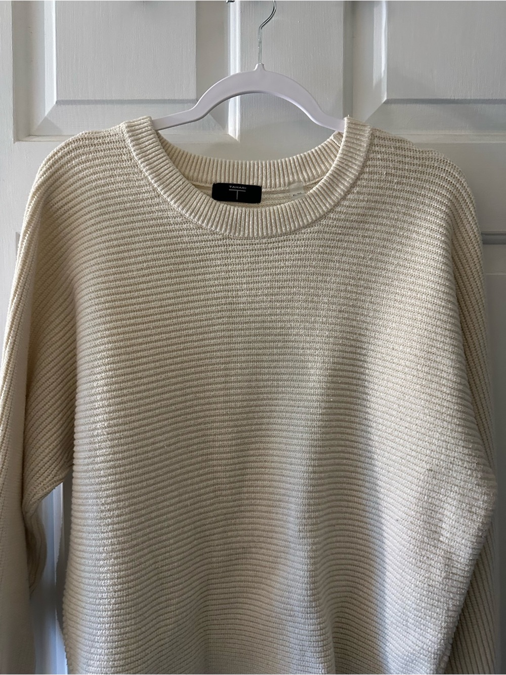 Tahari Cream Ribbed Crew & Scoop Neck Sweater